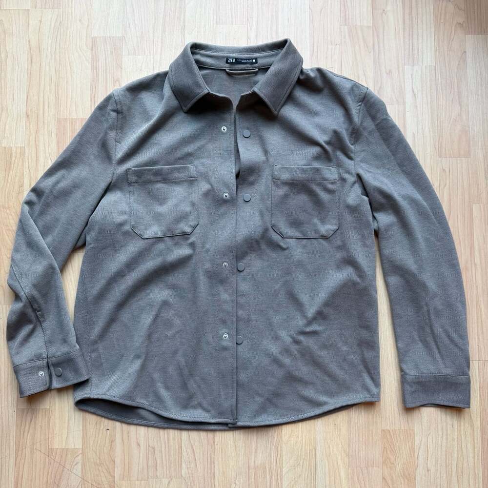 Zara Dark Grey Textured Knit Snap Overshirt Shirt Jacket Men's XL